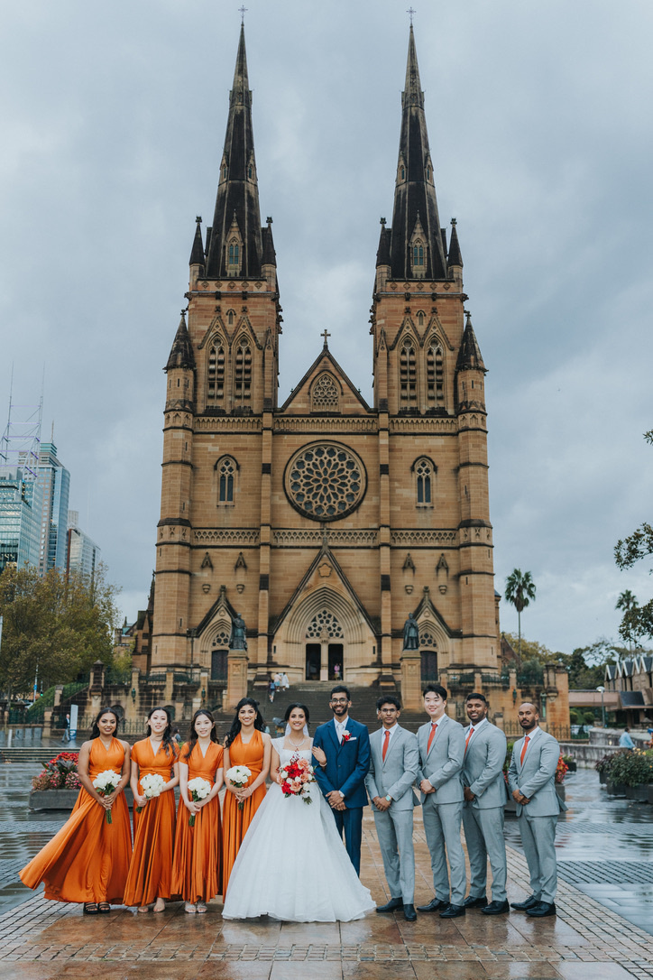 Bridal party in front of St Mary's Cathedral