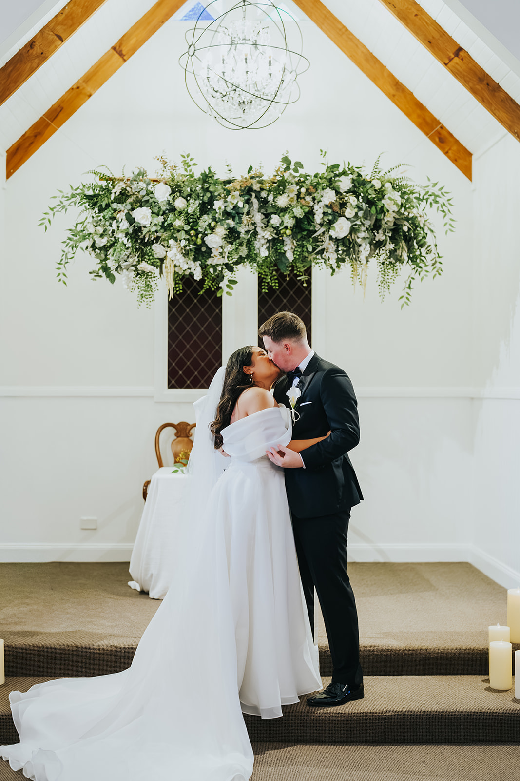 The first kiss at the front of the chapel