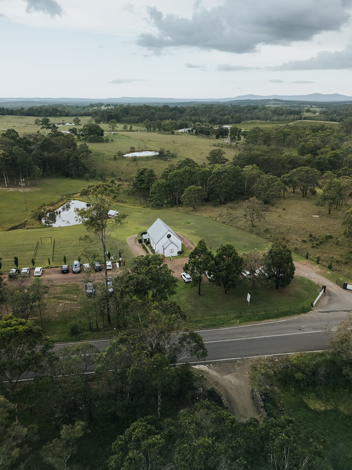 High drone view over La Pera Estate and the Lovedale countryside