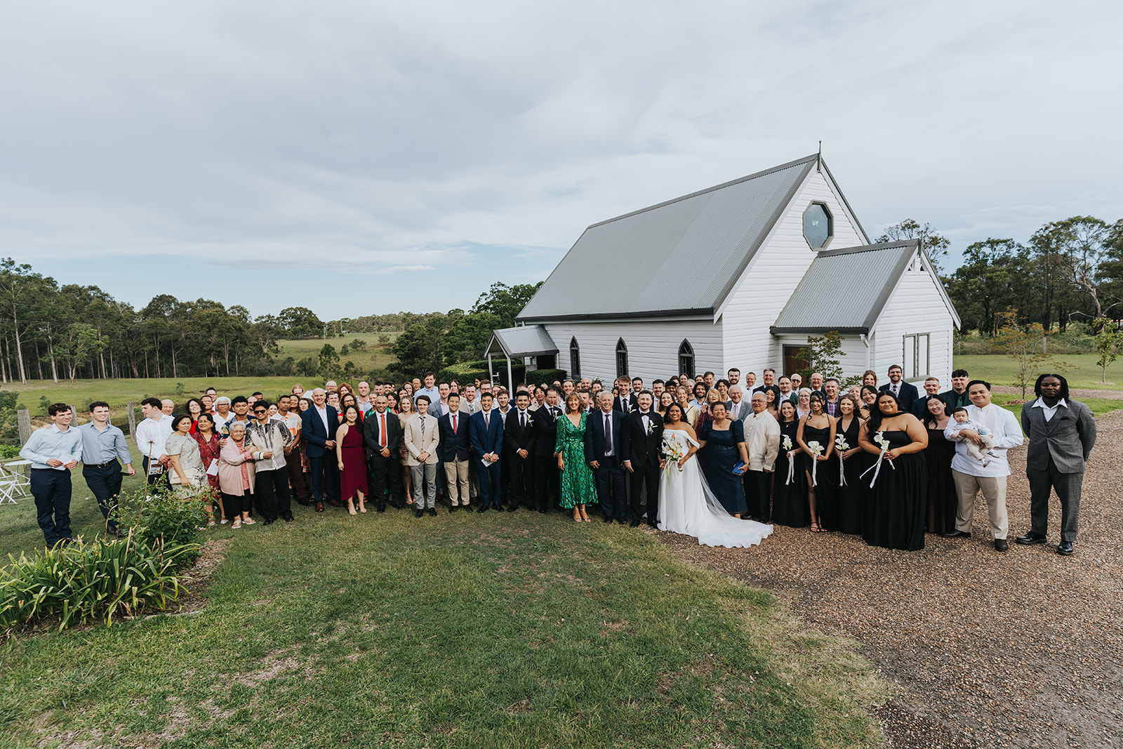 All the guests gathered on the lawn in front of the La Pera Estate chapel